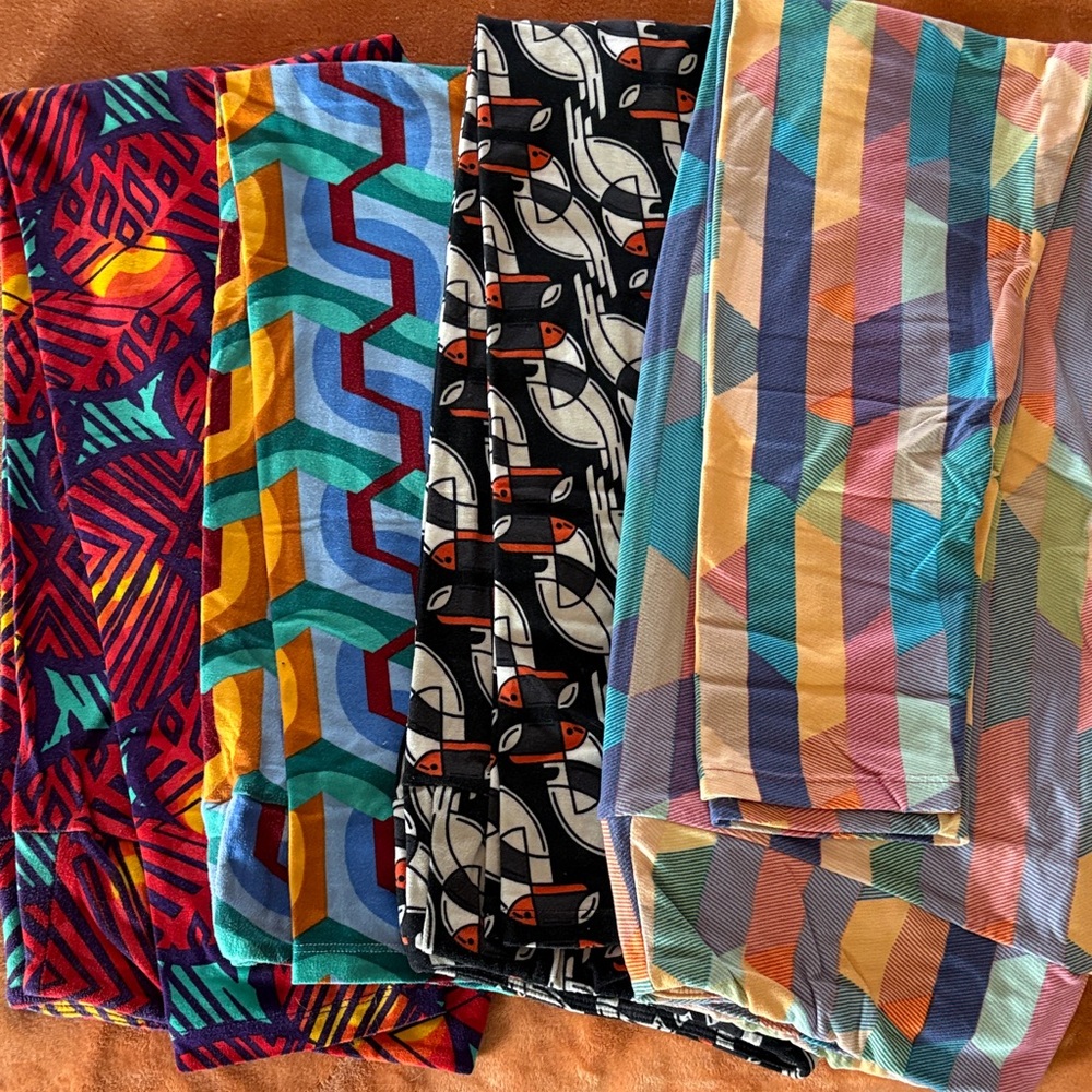 LuLaRoe Multi-Color Patterned Leggings - Pink, Blue, Teal, Black, Yellow